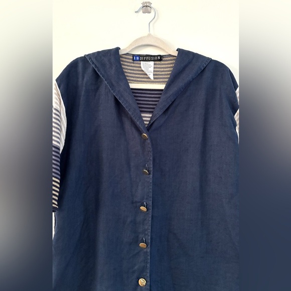 Women's Size L Button Down Blouse Gold‎ Metallic Coastal Nautical Sailor Chic - Picture 4 of 12